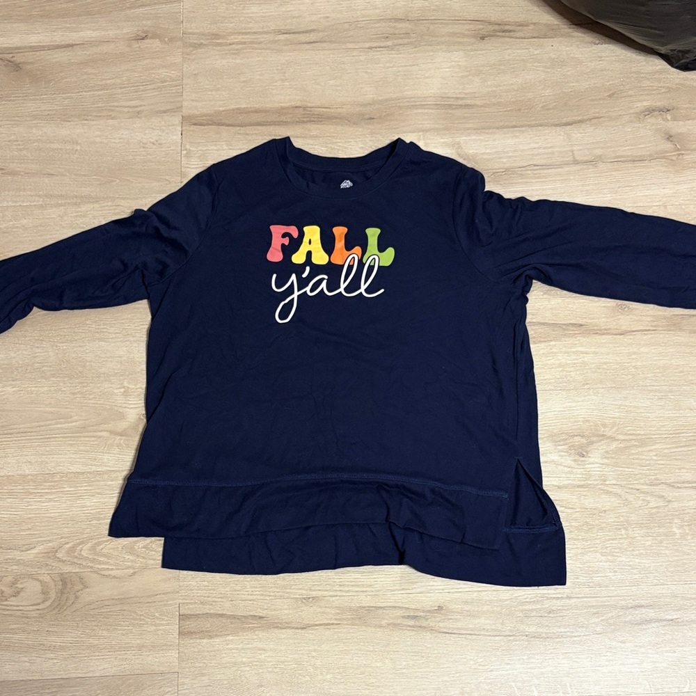 Women's Navy Long Sleeve Tee with 'Fall Y'all' Graphic